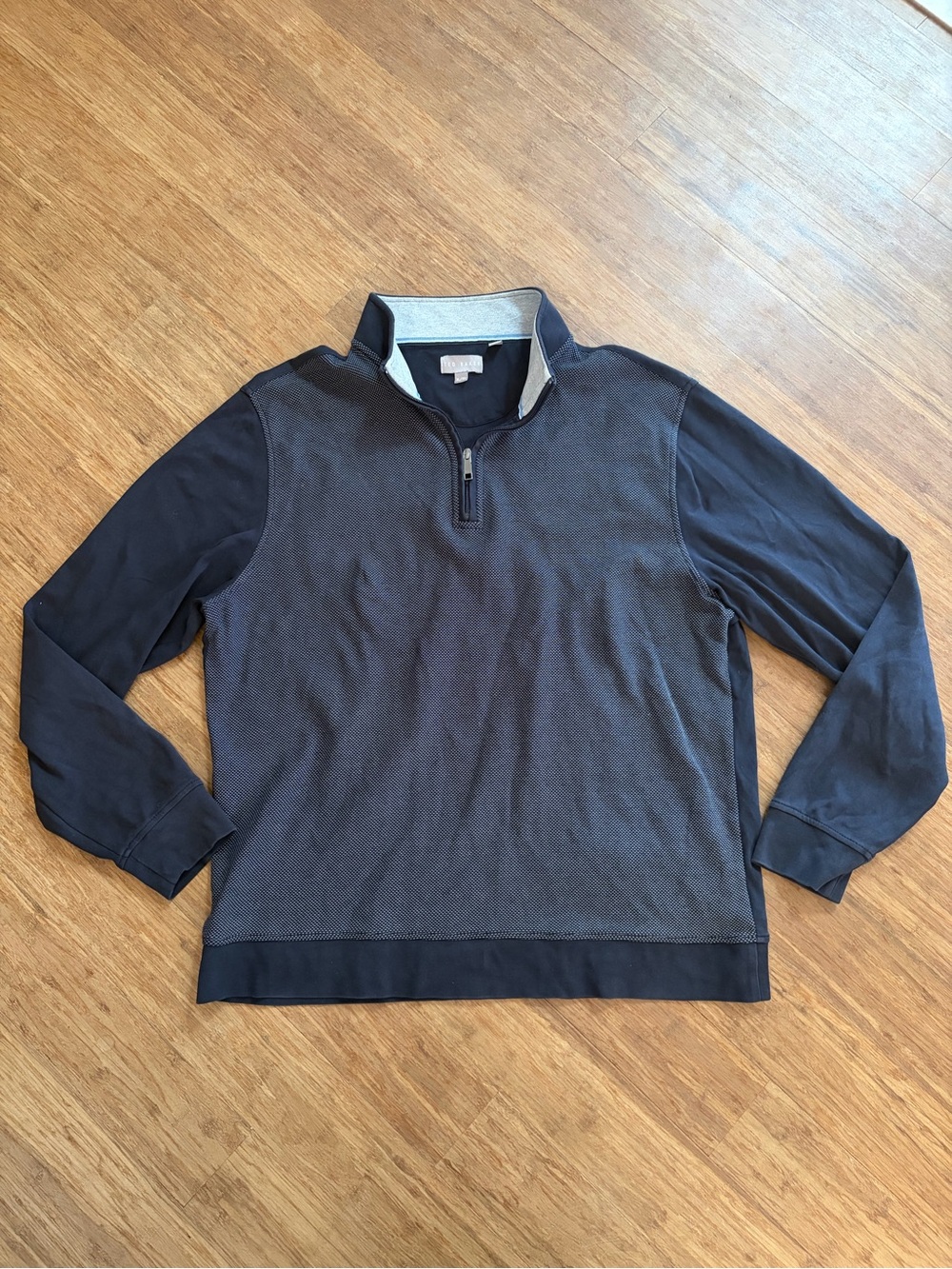 Ted Baker London Quarter Zip Sweater Mens XL Navy Textured Front Pullover